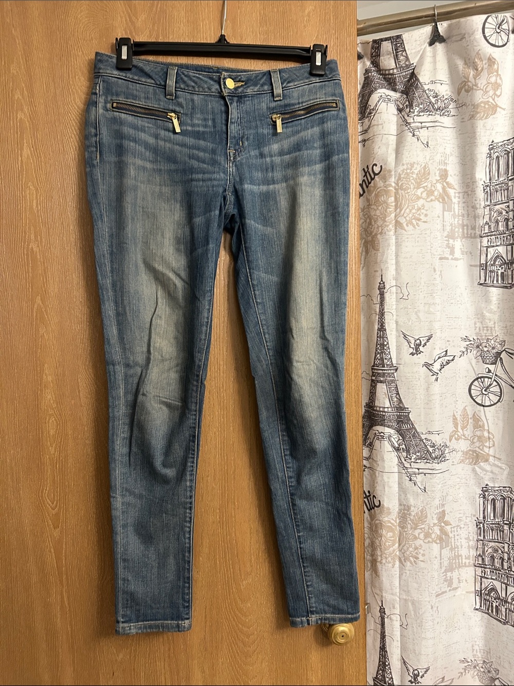 Michael Kors Light Blue Skinny Jeans with Gold Zippers